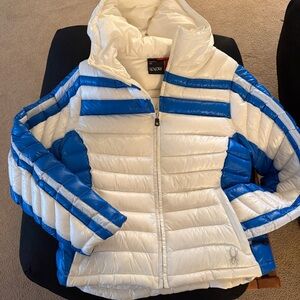 Spyder Womens Vintage Puffer Jacket in White and Blue